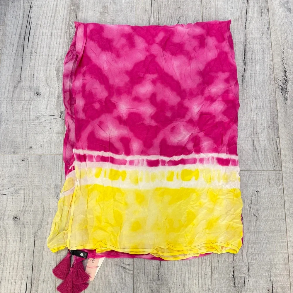 Aqua Tie Dye Tassel Shawl Wrap Pink Yellow Lightweight Kimono NWT 36274 - Picture 6 of 11